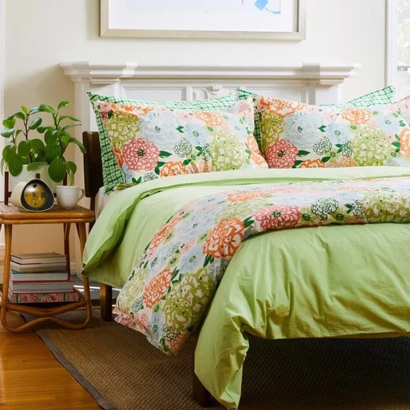 Cimino Home Nile Green Gingham Sheet Set + Petoskey Heather Pillow Sham Set